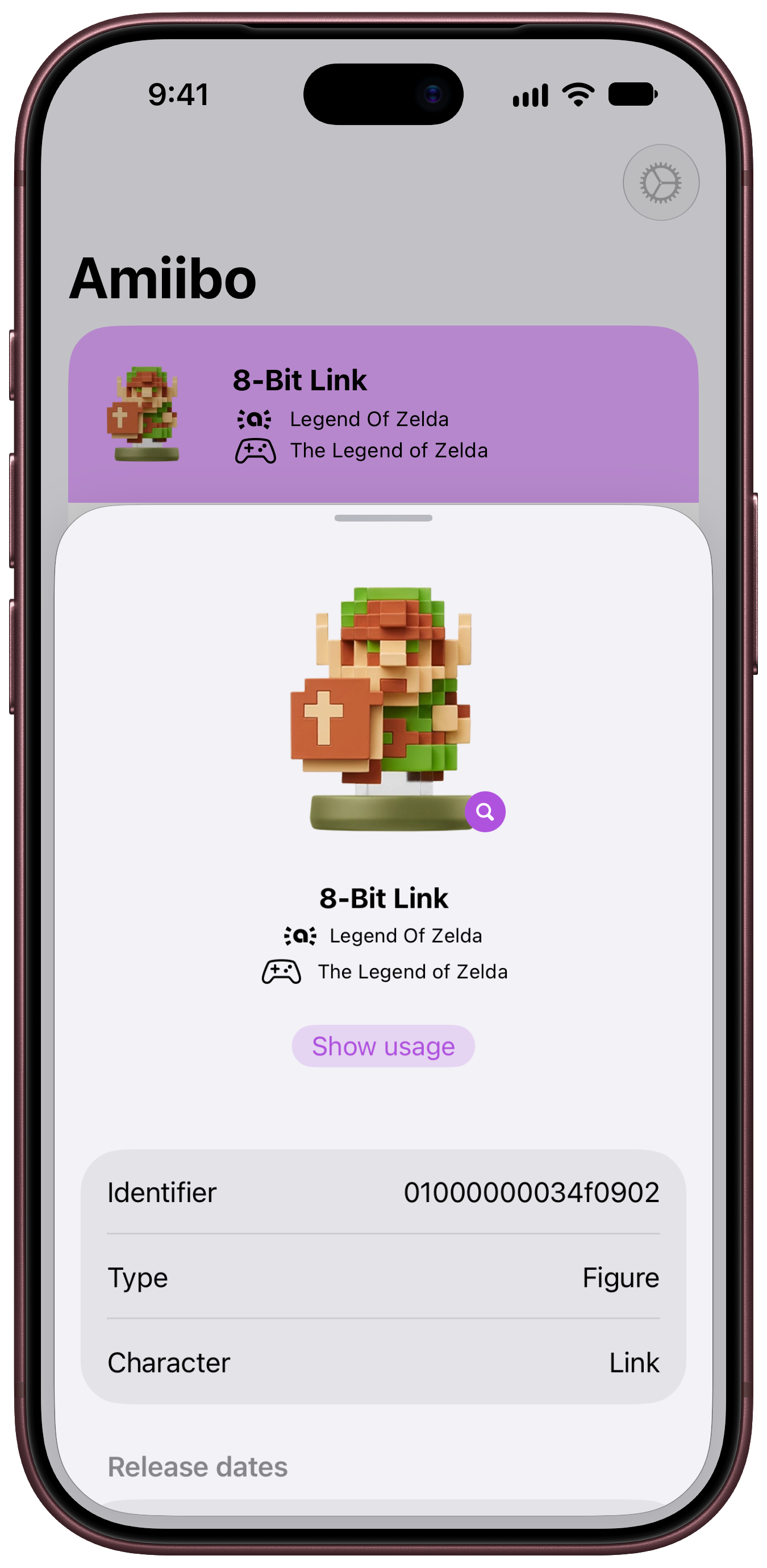The detail screen for the 8-Bit Link amiibo